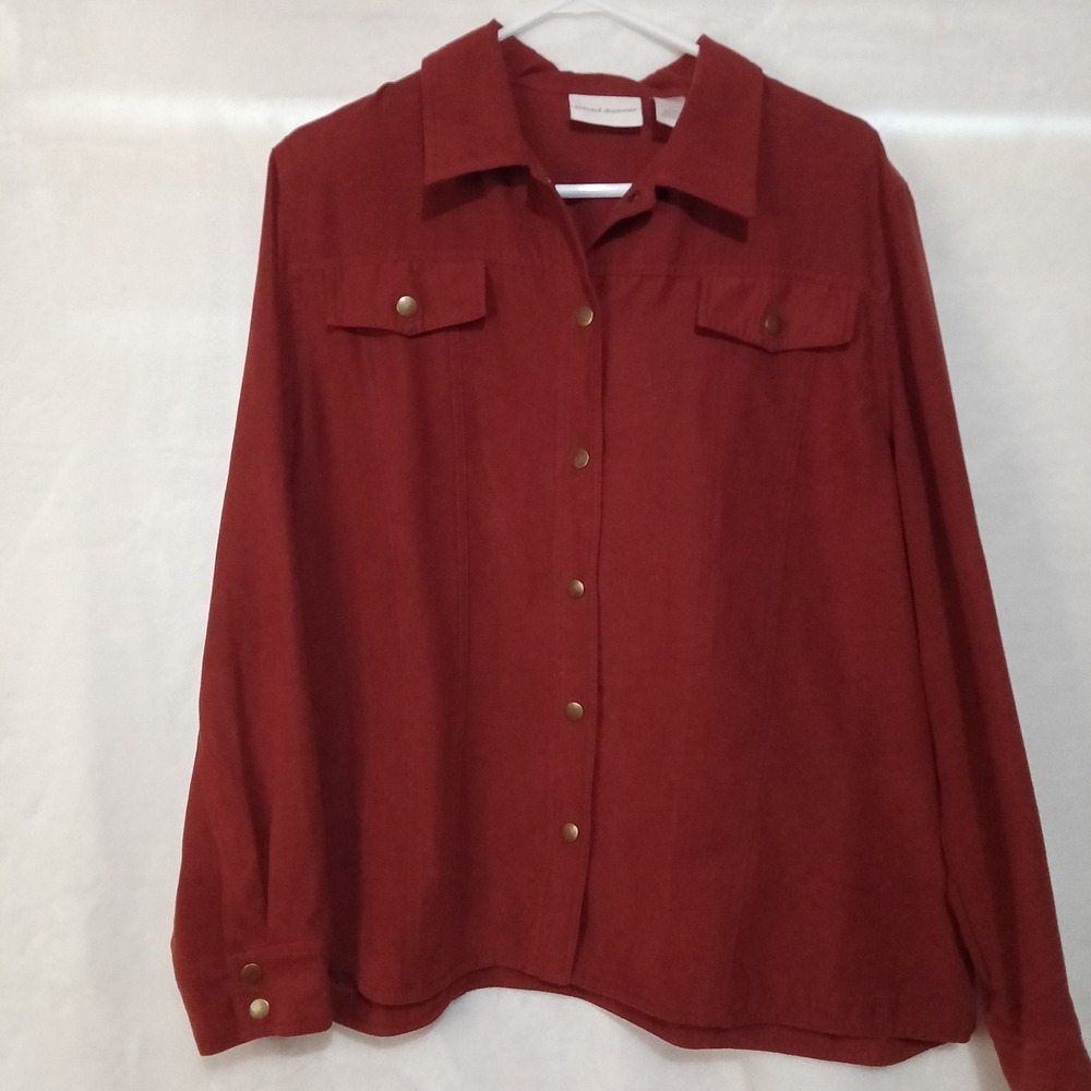 Alfred Dunner Brick Red Faux Suede Snap Front Blouse Shirt Jacket Womens Size 18